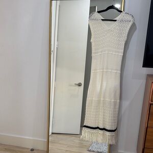 Milano Cream Knit Midi Dress with Black Trim